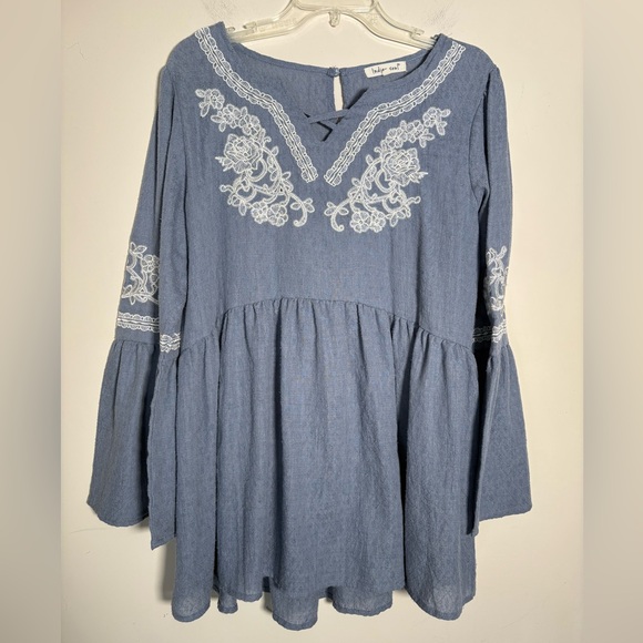 Indigo Soul Denim Blue Tunic with White Embroidery Strap ze Large - Picture 1 of 8